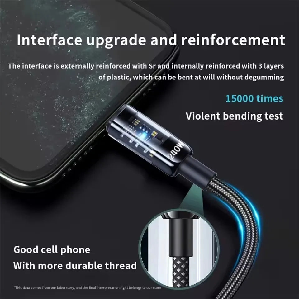 240W USB-C Fast Charging Cable With LED Power Display