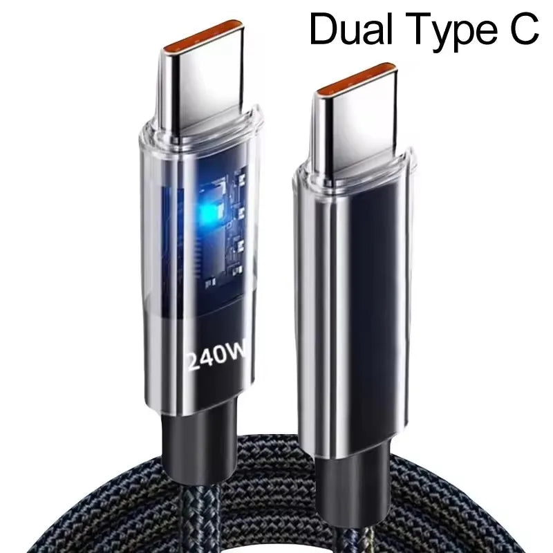 Dual Type C Color 240W USB-C Fast Charging Cable With LED Power Display