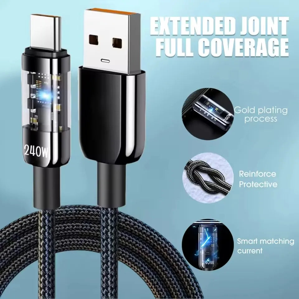 240W USB-C Fast Charging Cable With LED Power Display
