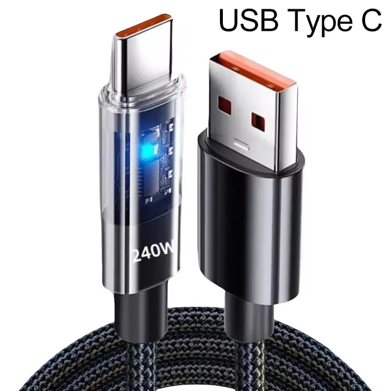 USB Type C Color 240W USB-C Fast Charging Cable With LED Power Display