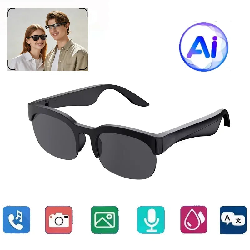 Black Color Wireless Smart AI Glasses With Camera & Voice Control